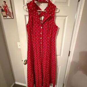 Red /white retro polka dot maxi dress sz.12